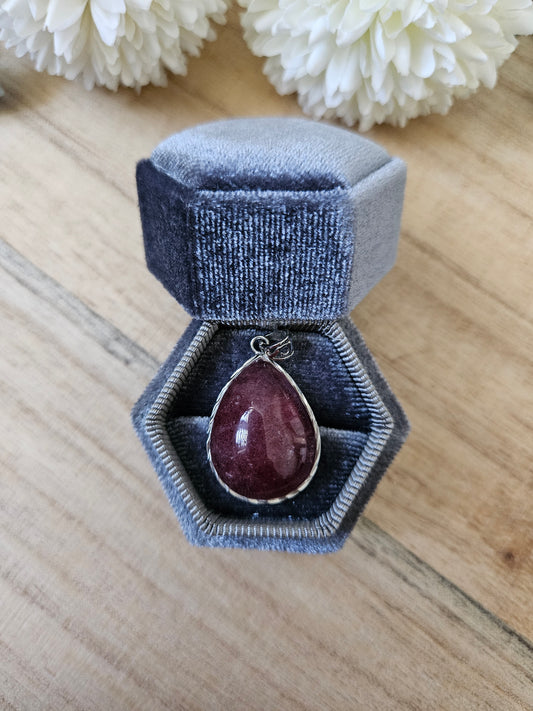 925 Silber Erdbeerquarz Kettenanhänger (28b)