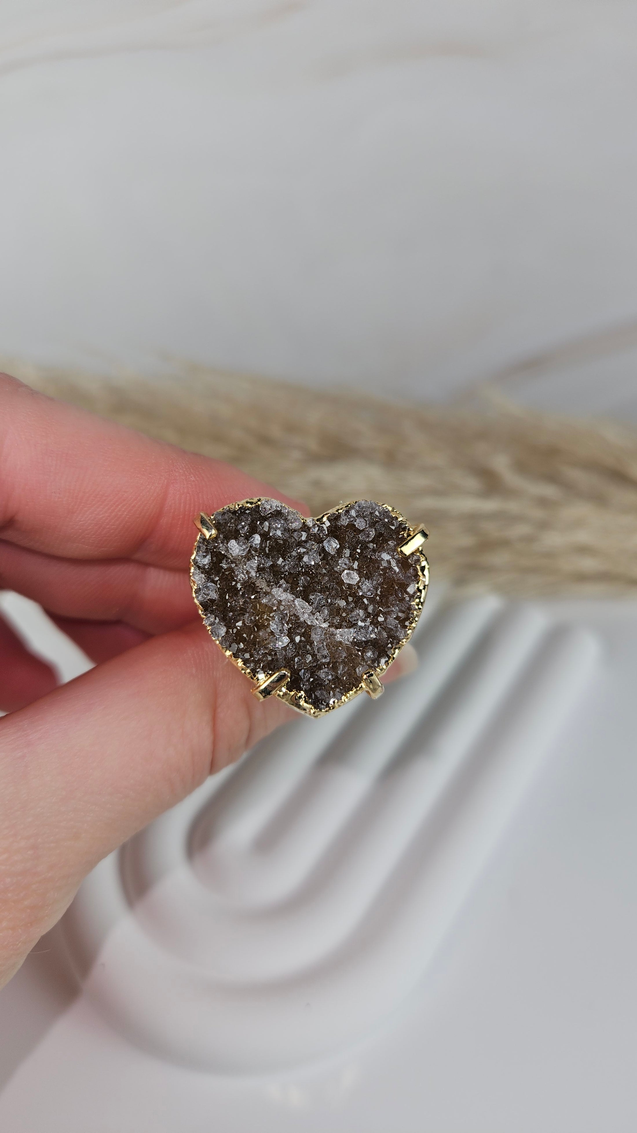 Druzy Amethyst Herz Ring Gold (33gam)