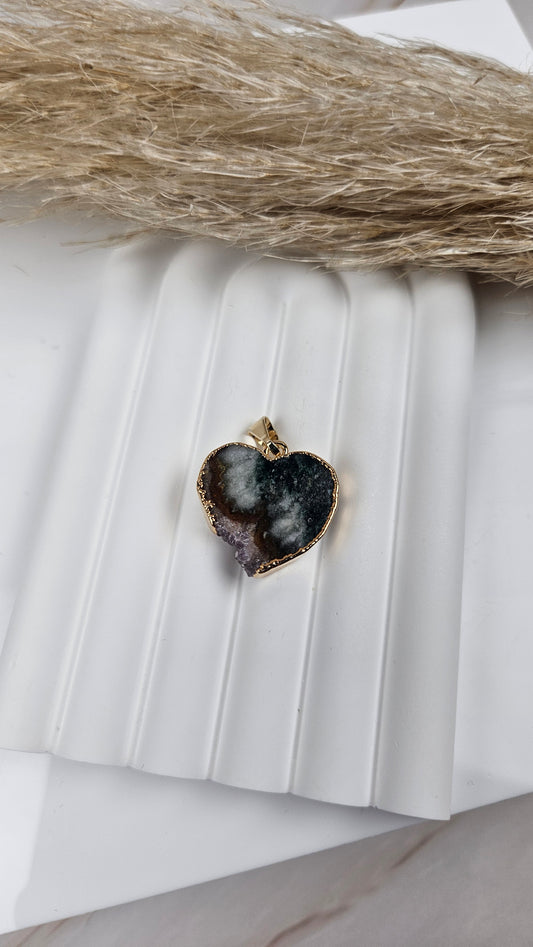 Amethyst Achat Herz Kettenanhänger in Gold (22hff)