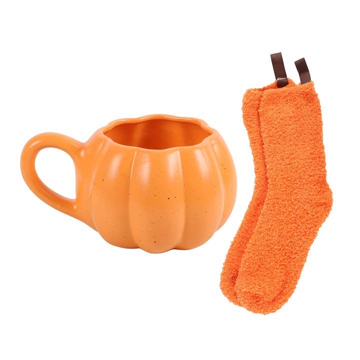 Herbstbecher in Kürbisform und Socken-Set