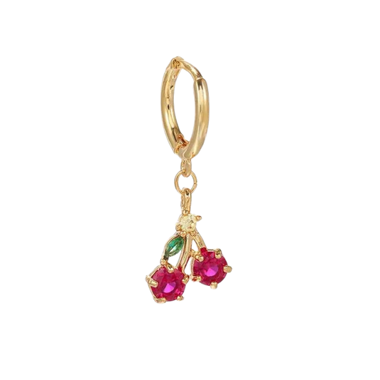 Ohrring mit süßen Kirschen und Fuchsien