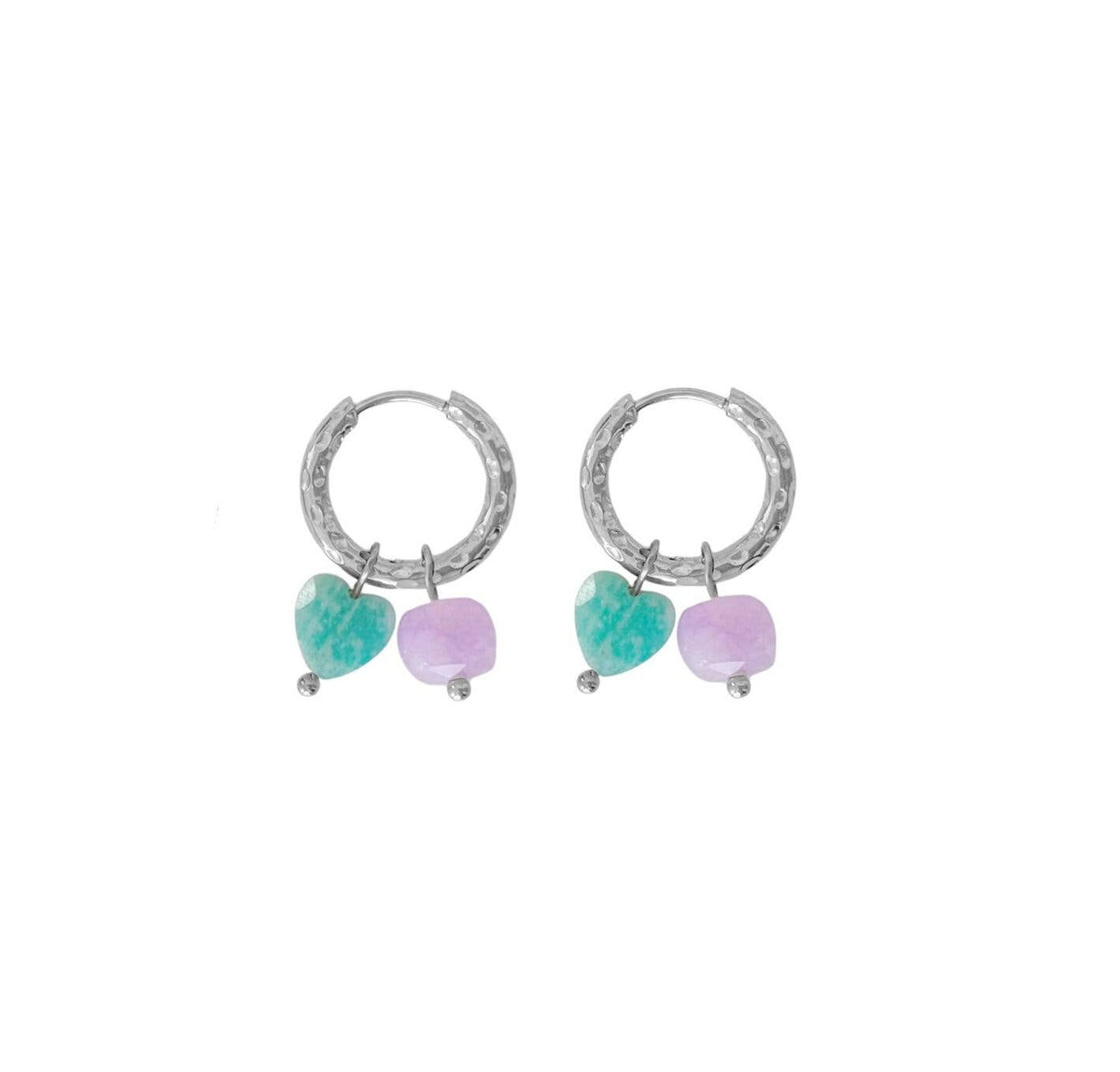 Ohrringe Amazonit-Herz & Lavendel-Jade – Silber