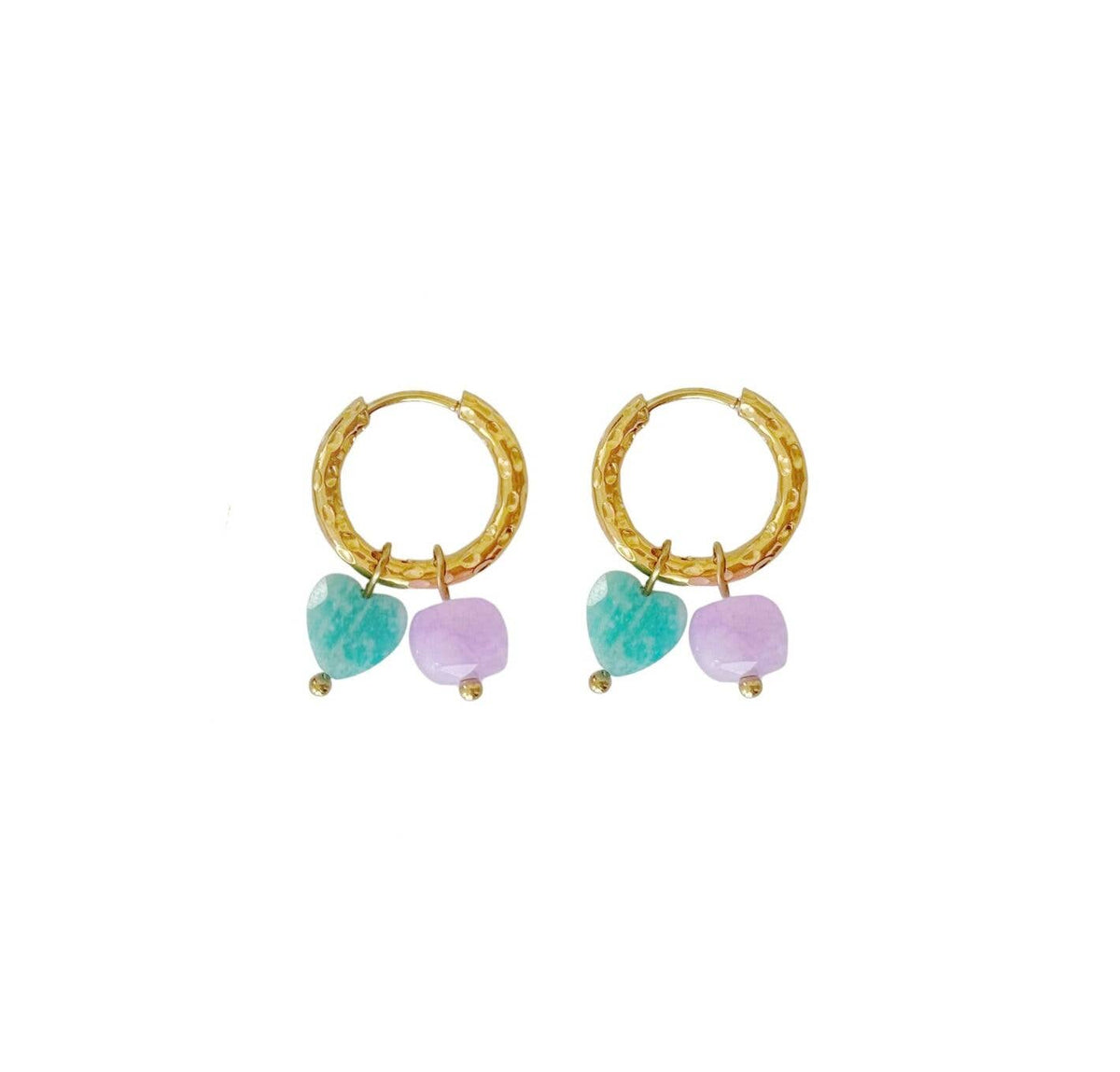 Ohrringe Amazonit-Herz & Lavendel-Jade – Gold