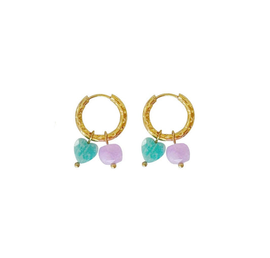 Ohrringe Amazonit-Herz & Lavendel-Jade – Gold