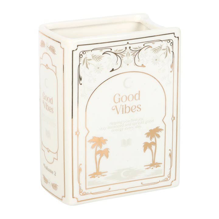 Buchförmige weiße Vase " Good Vibes"