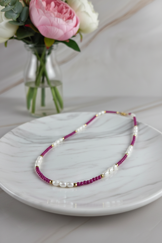 Rubin + Muschelperlen Kette (14rum)