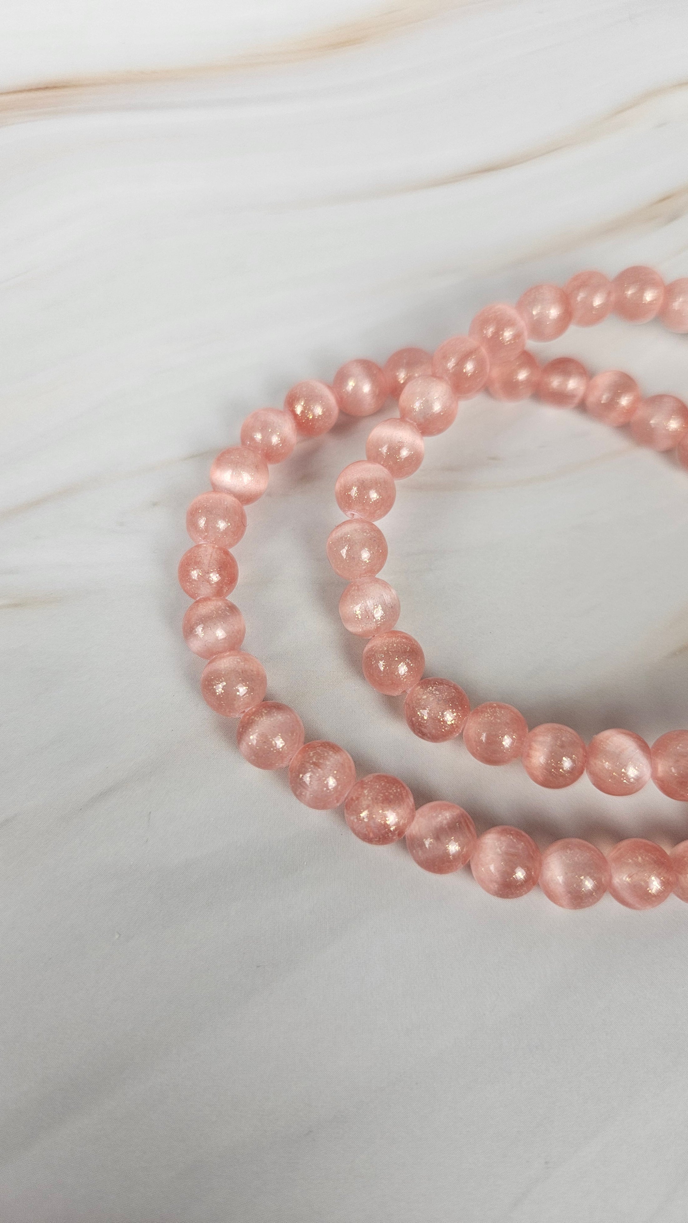 Selenit Kugelarmband in Glitzerrosé (15ser)