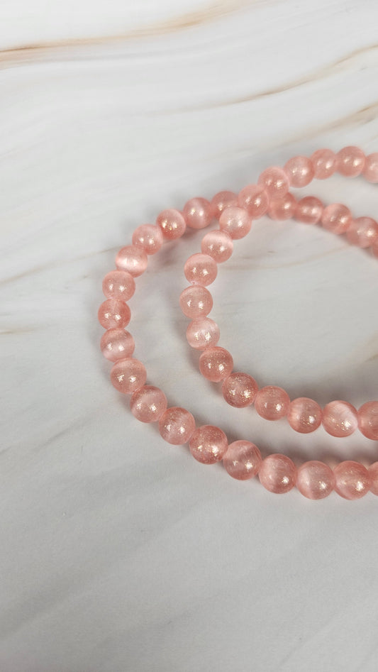 Selenit Kugelarmband in Glitzerrosé (15ser)