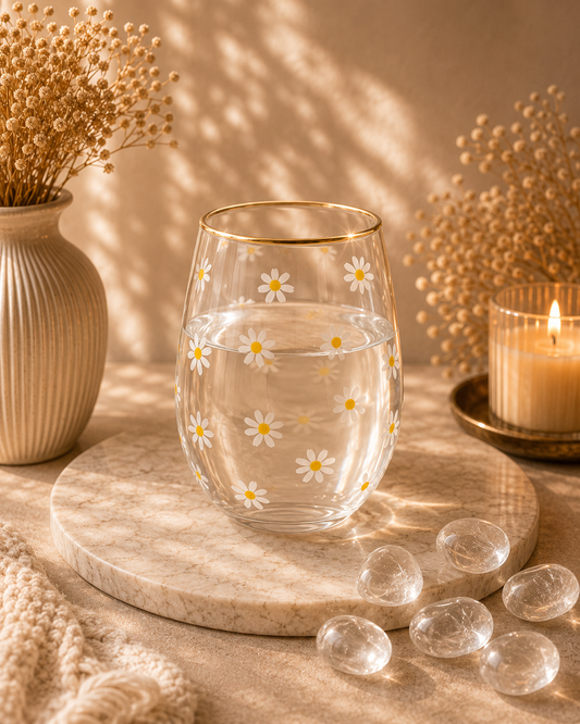 Glas mit Gänseblümchen-Print