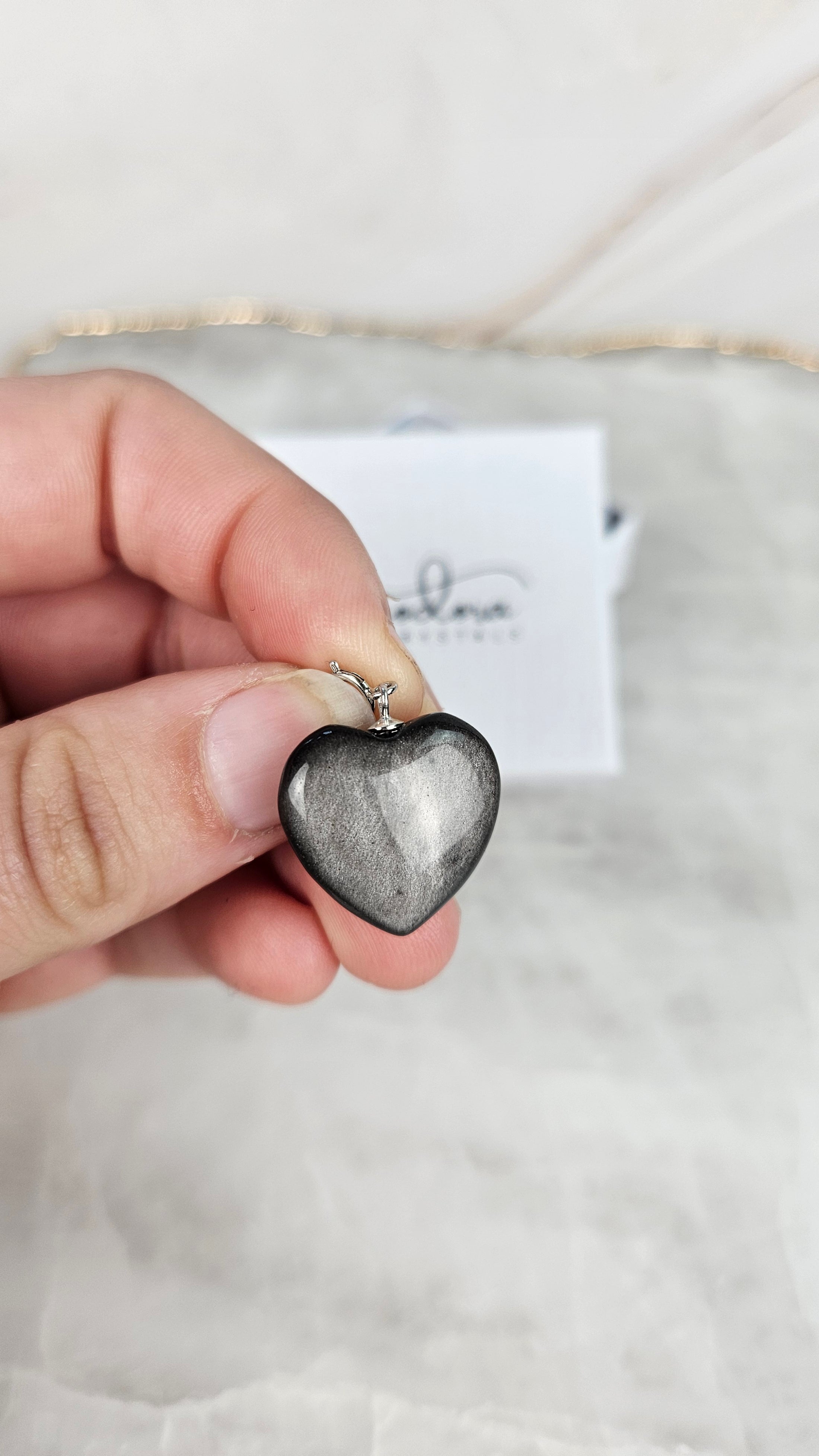 925 Silber Silberobsidian Herz Kettenanhänger (17obh)