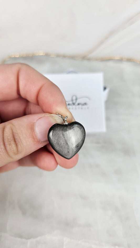 925 Silber Silberobsidian Herz Kettenanhänger (17obh)