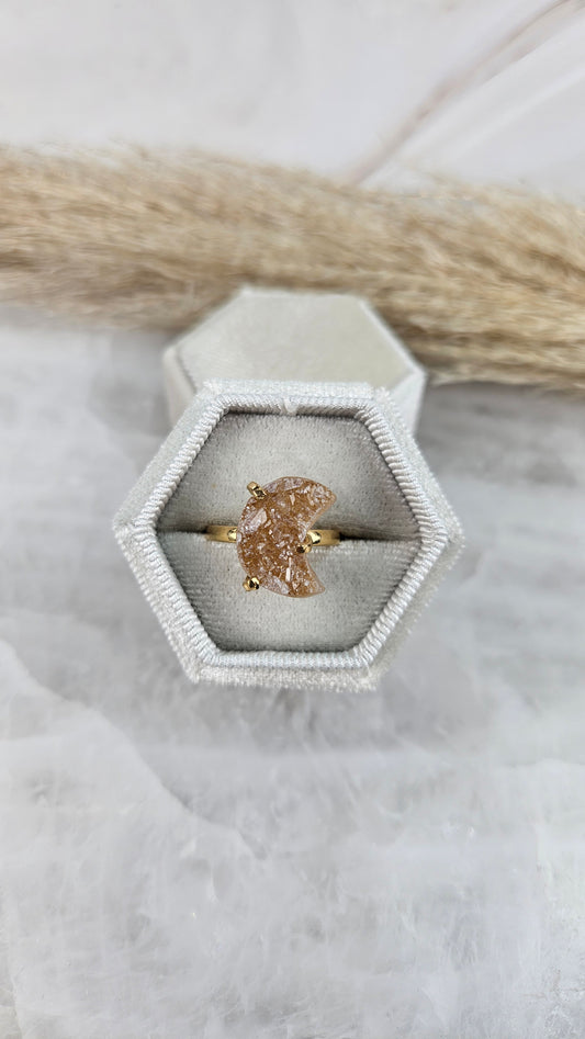 Druzy Amethyst Mond Ring in Gold (34mo)