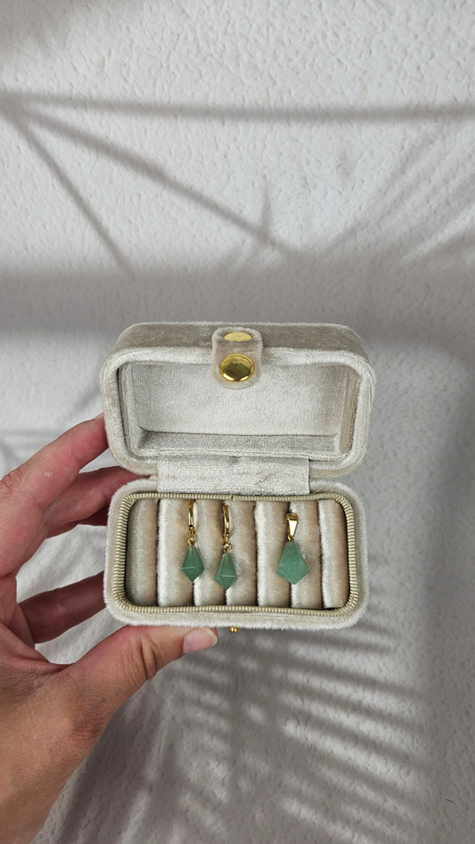 Diamant Creolen und Anhänger Set in Aventurin und Gold (32ag)
