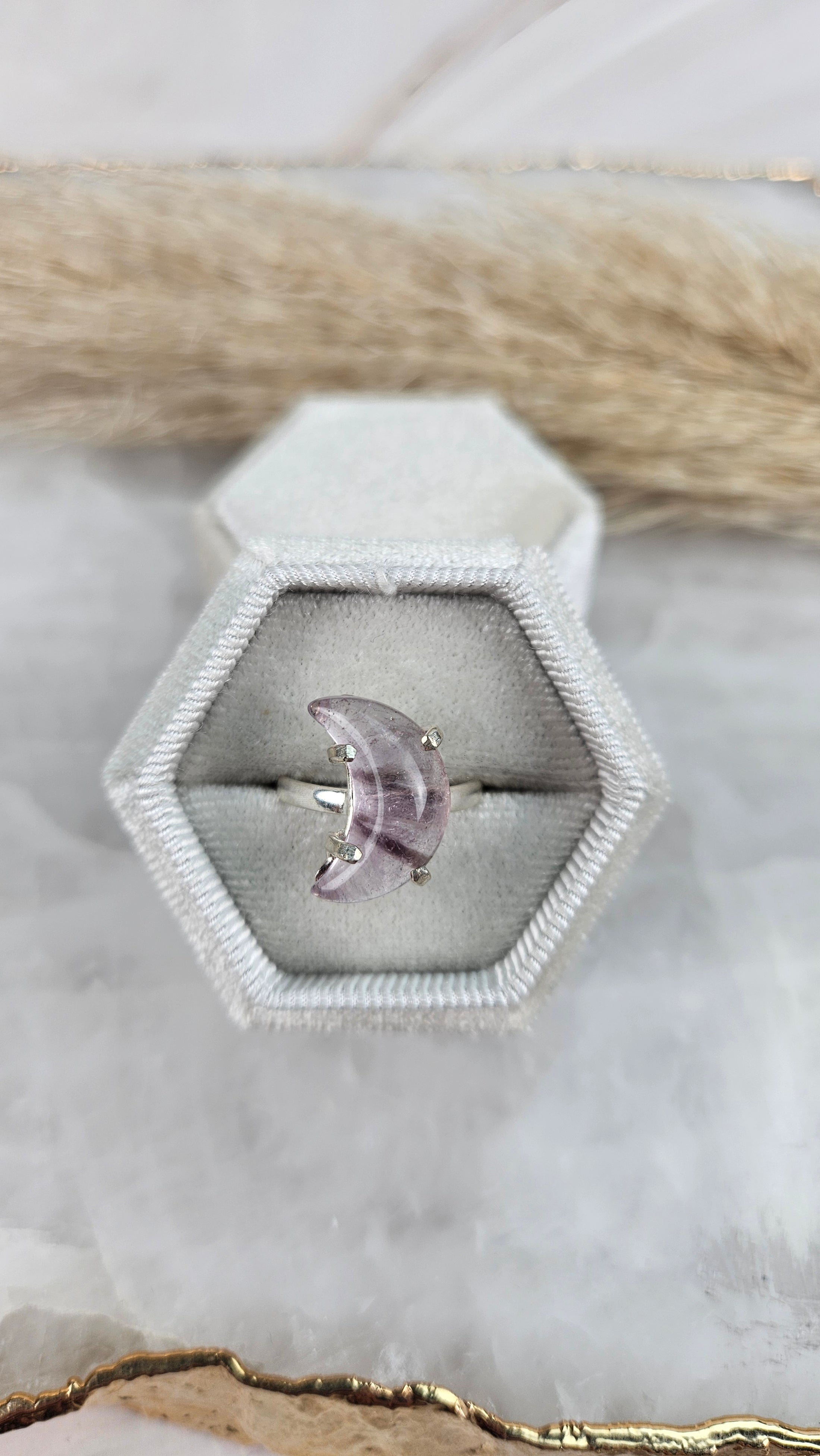 Amethyst Mond Set aus Ring & Kettenanhänger in Silber (58cf)