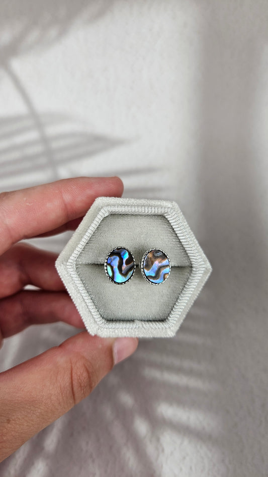 925 Silber Abalonen Muschel Ohrstecker Dunkel (15muu)