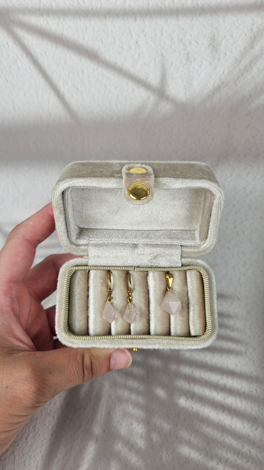 Diamant Creolen und Anhänger Set in Rosenquarz und Gold (32rg)