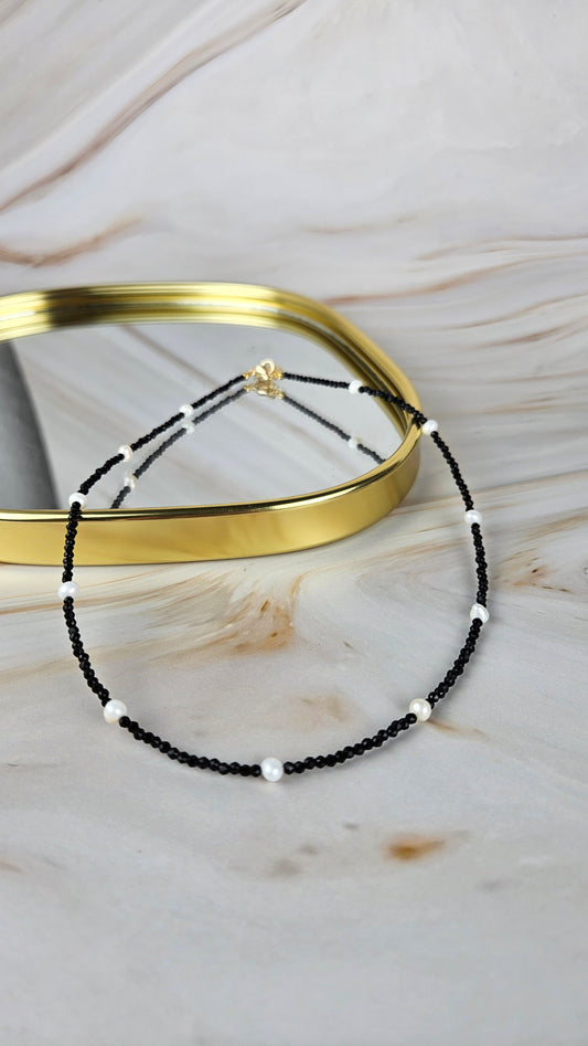 Faccetierte Spinell Kette mit Süßwasserperlen (19spm)