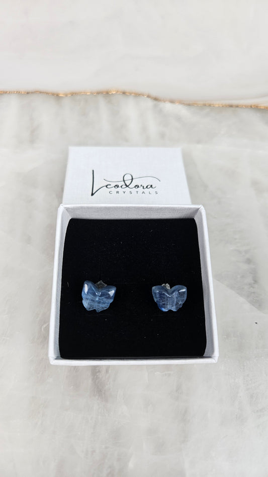 925 Silber Blaue Fluorit Schmetterlings Ohrstecker (29sc)