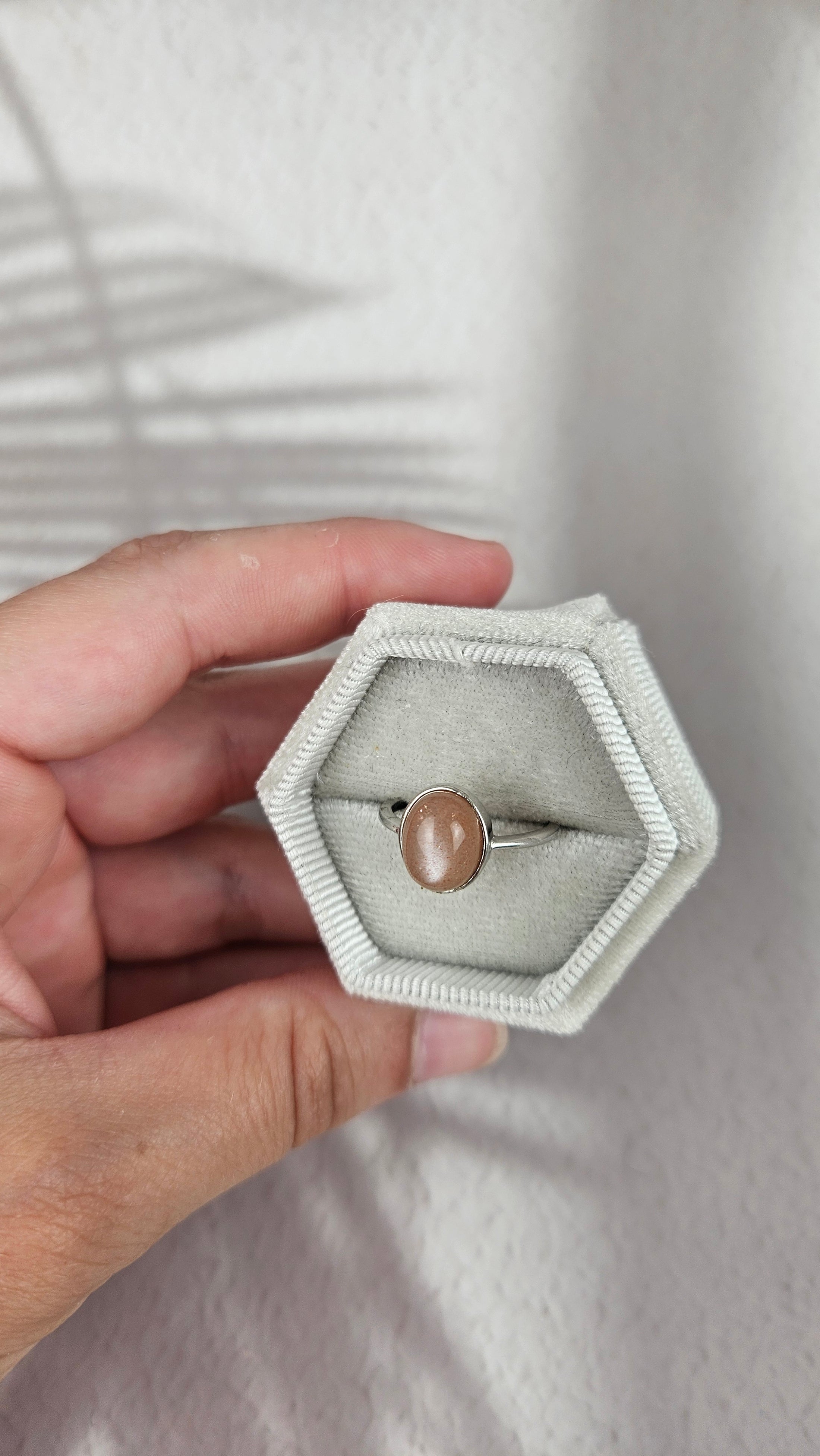 925 Silber Pfirsich Mondstein Ring (39pfo)