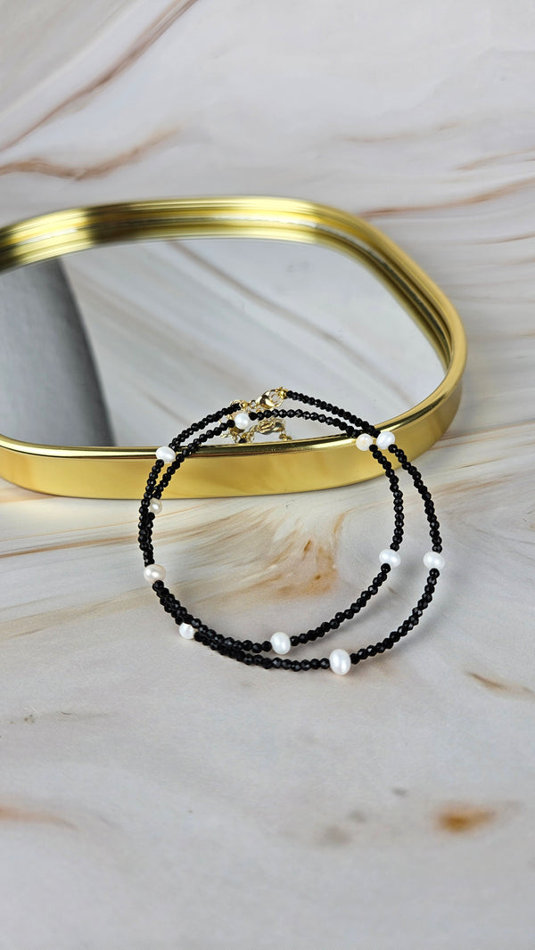 Faccetierte Spinell Kette mit Süßwasserperlen (19spm)
