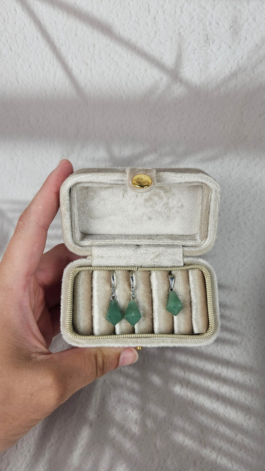 Diamant Creolen und Anhänger Set in Aventurin und Silber (32avv)
