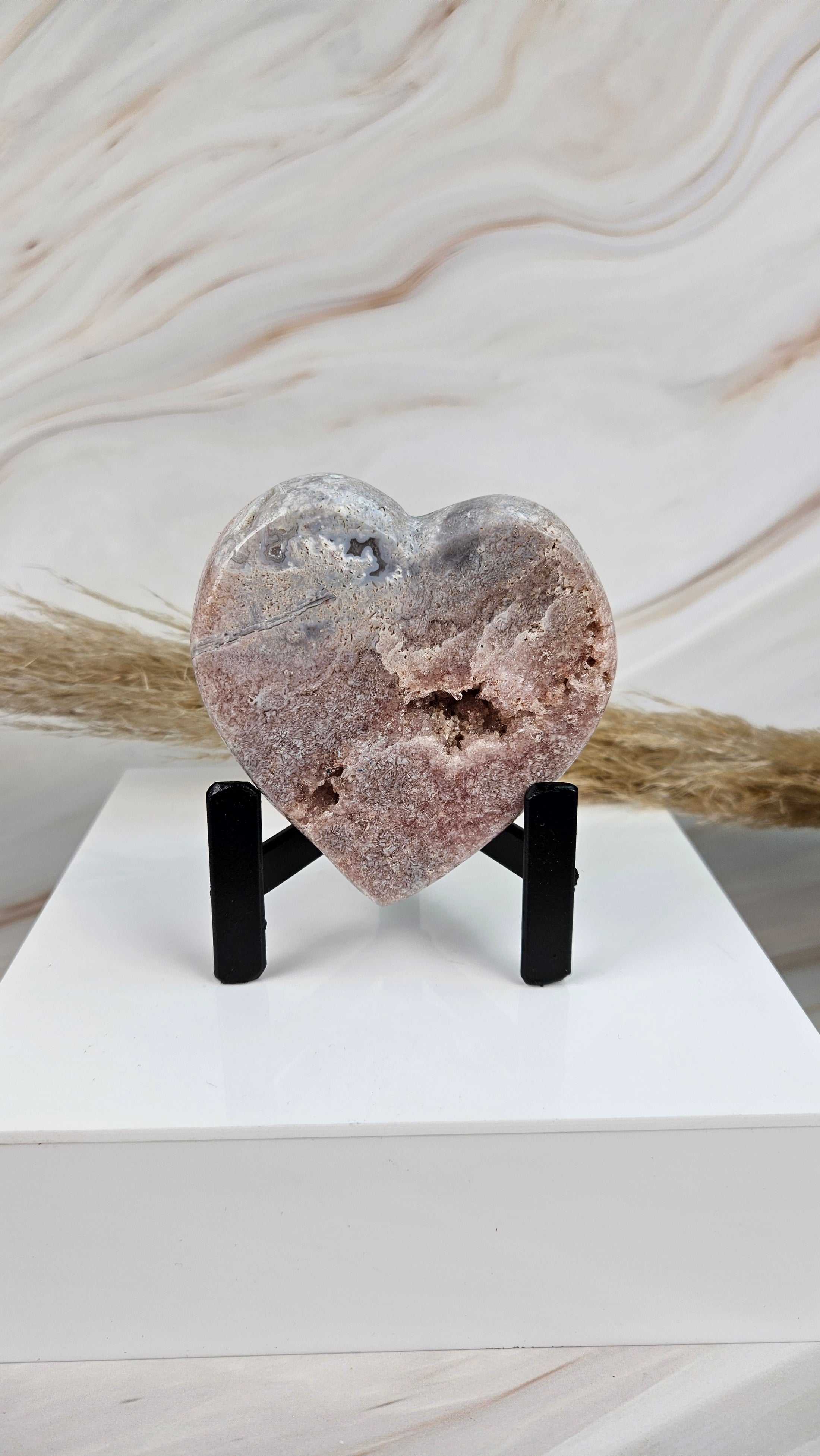 Druzy Pink Amethyst Herz mit Stand (48iw)