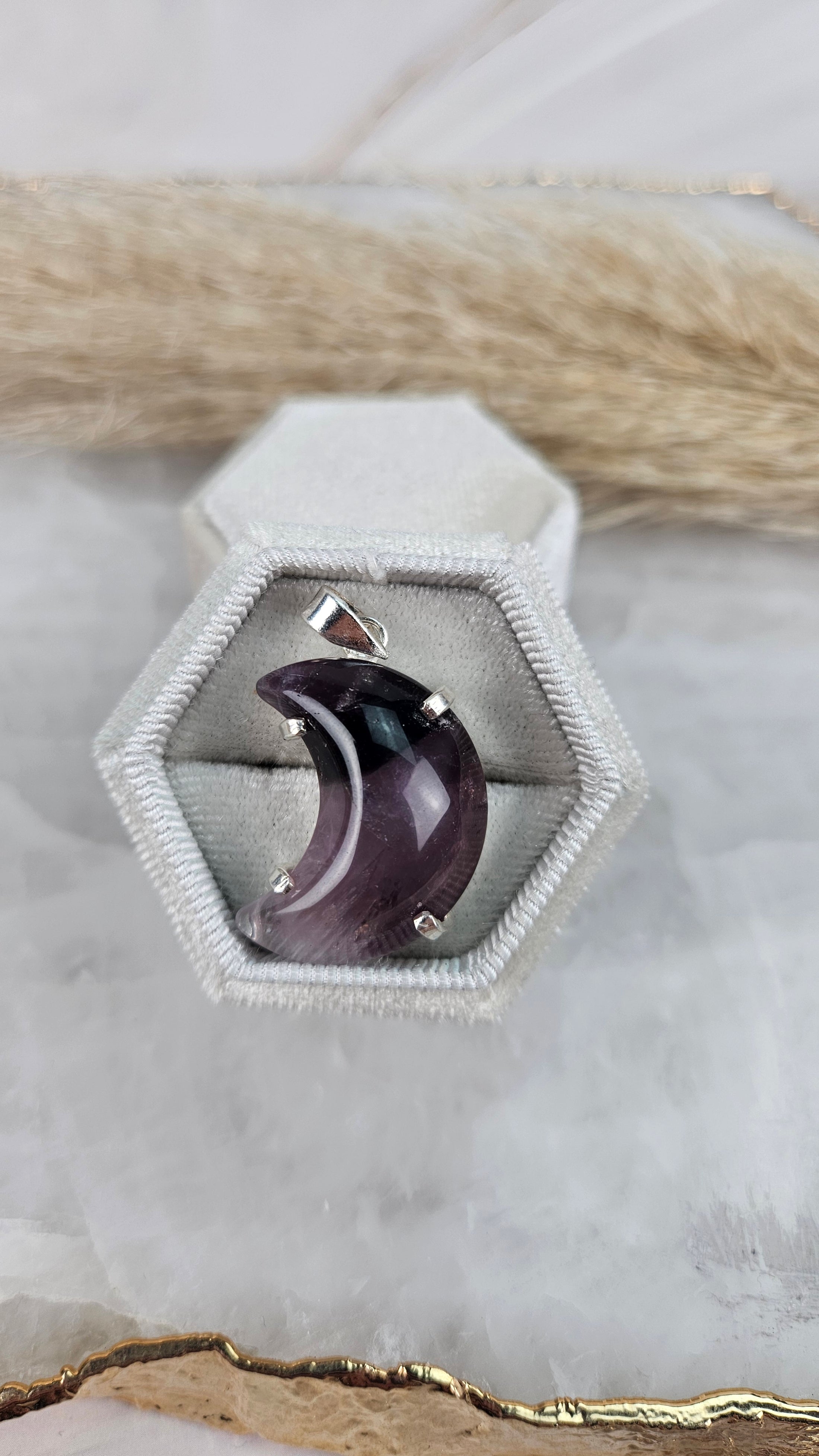Amethyst Mond Set aus Ring & Kettenanhänger in Silber (58cf)