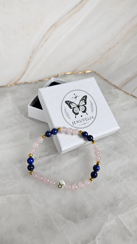 STIER ♉️ - Sternzeichen Armband mit Rosenquarz und Lapislazuli