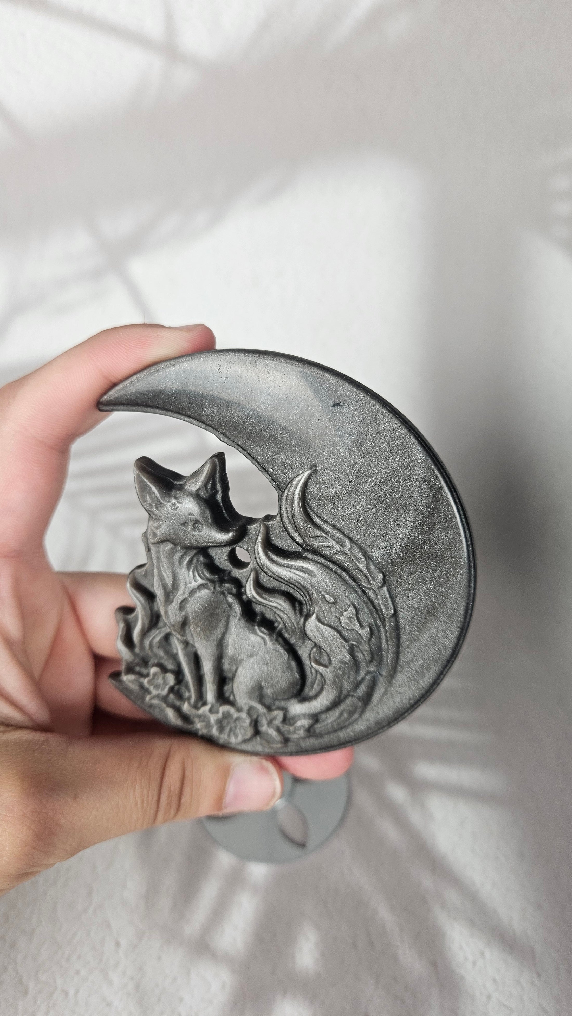 Silber Obsidian Fuchs mit Mond (30fux)