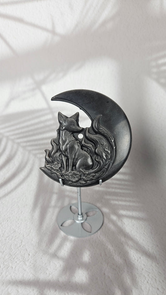 Silber Obsidian Fuchs mit Mond (30fux)