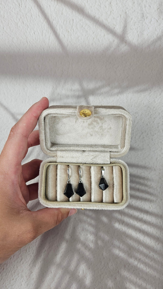 Diamant Creolen und Anhänger Set in Obsidian und Silber (32obb)