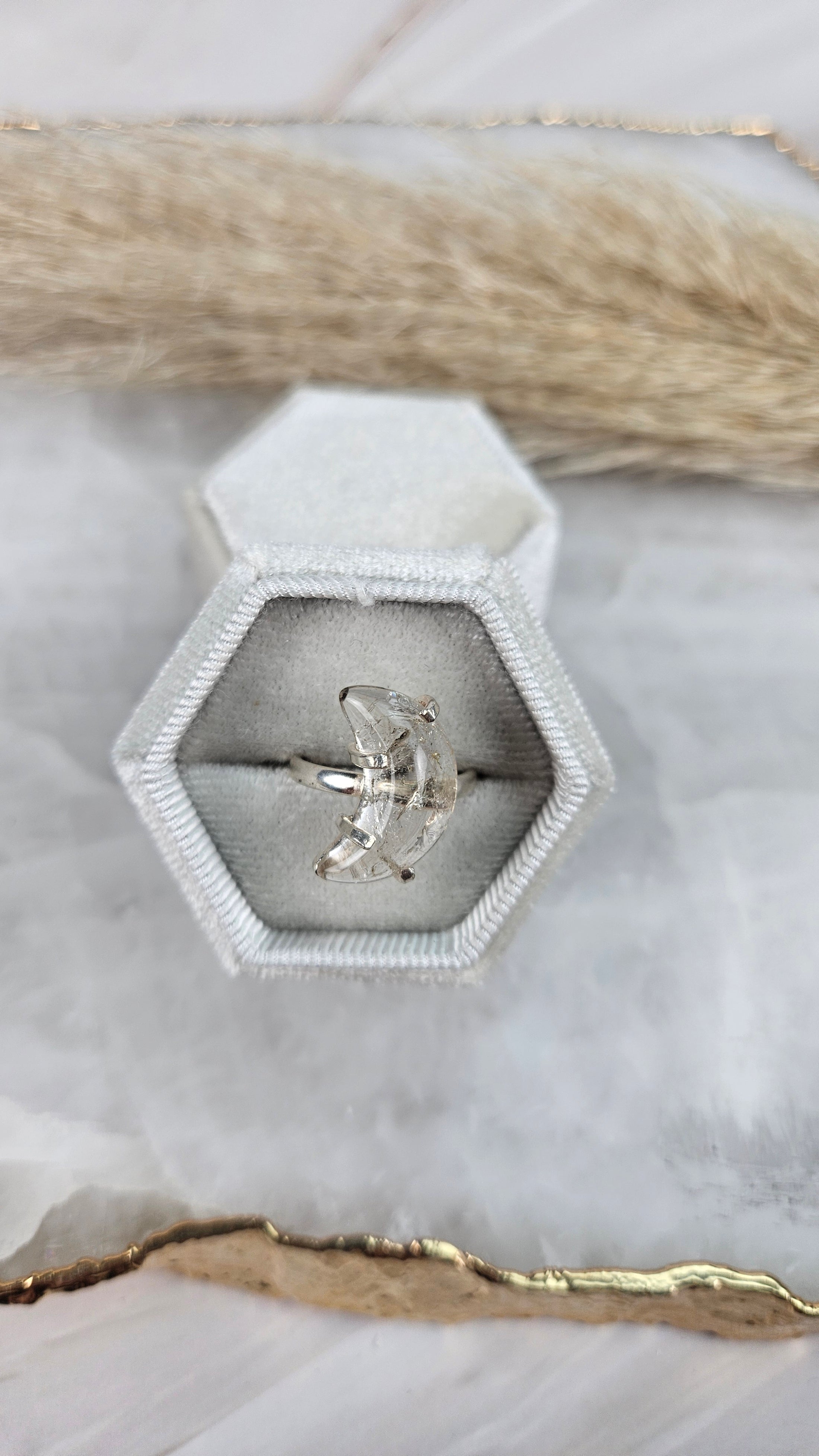 Bergkristall Mond Set aus Ring & Kettenanhänger in Silber (58rk)