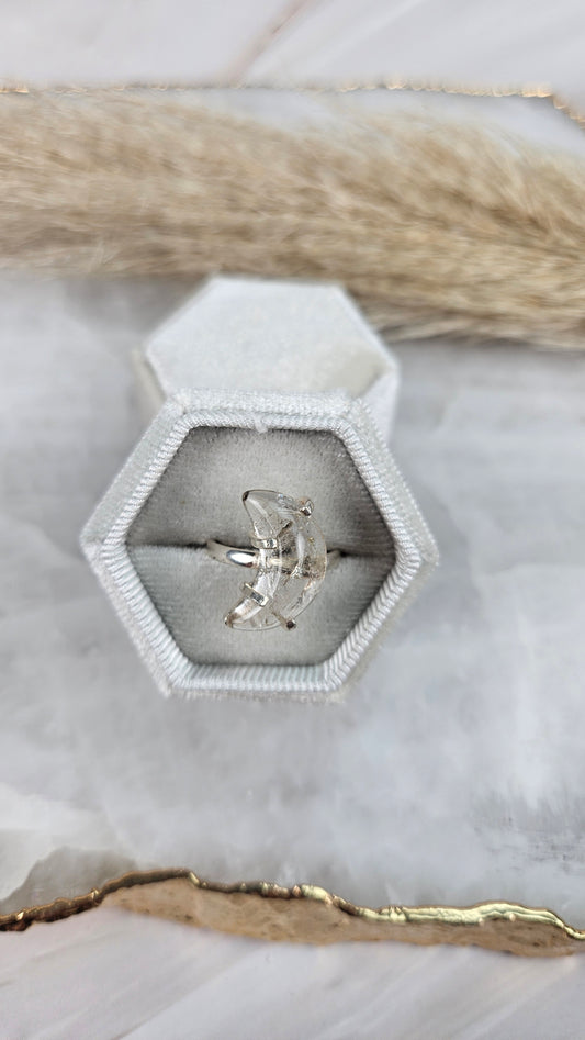 Bergkristall Mond Set aus Ring & Kettenanhänger in Silber (58rk)