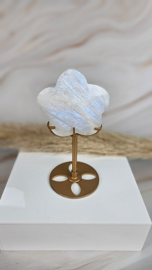 Weiße Mondstein Blume mit Stand (63wnm)
