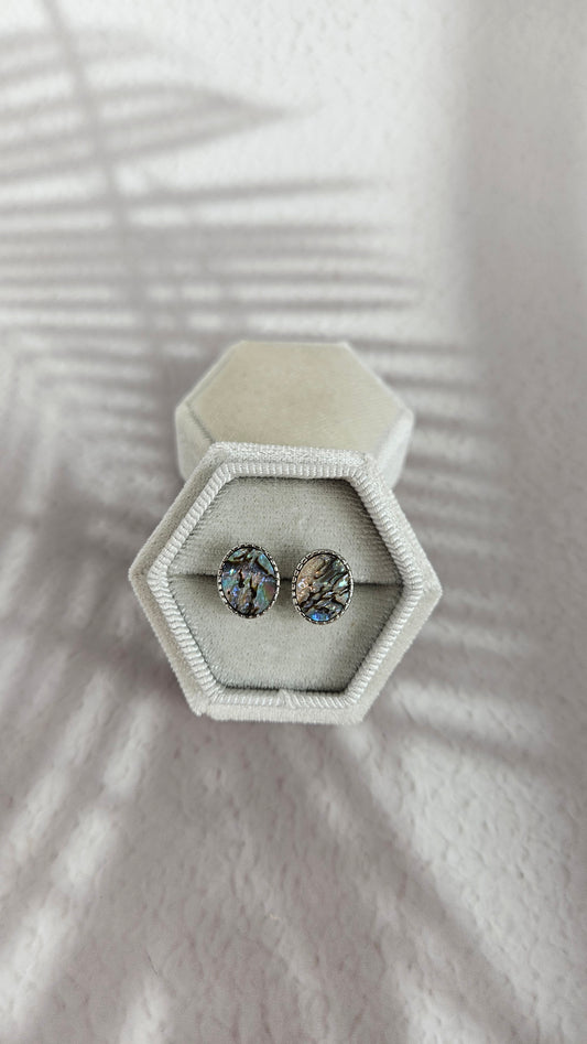 925 Silber Abalonen Muschel Ohrstecker Hell (15mus)