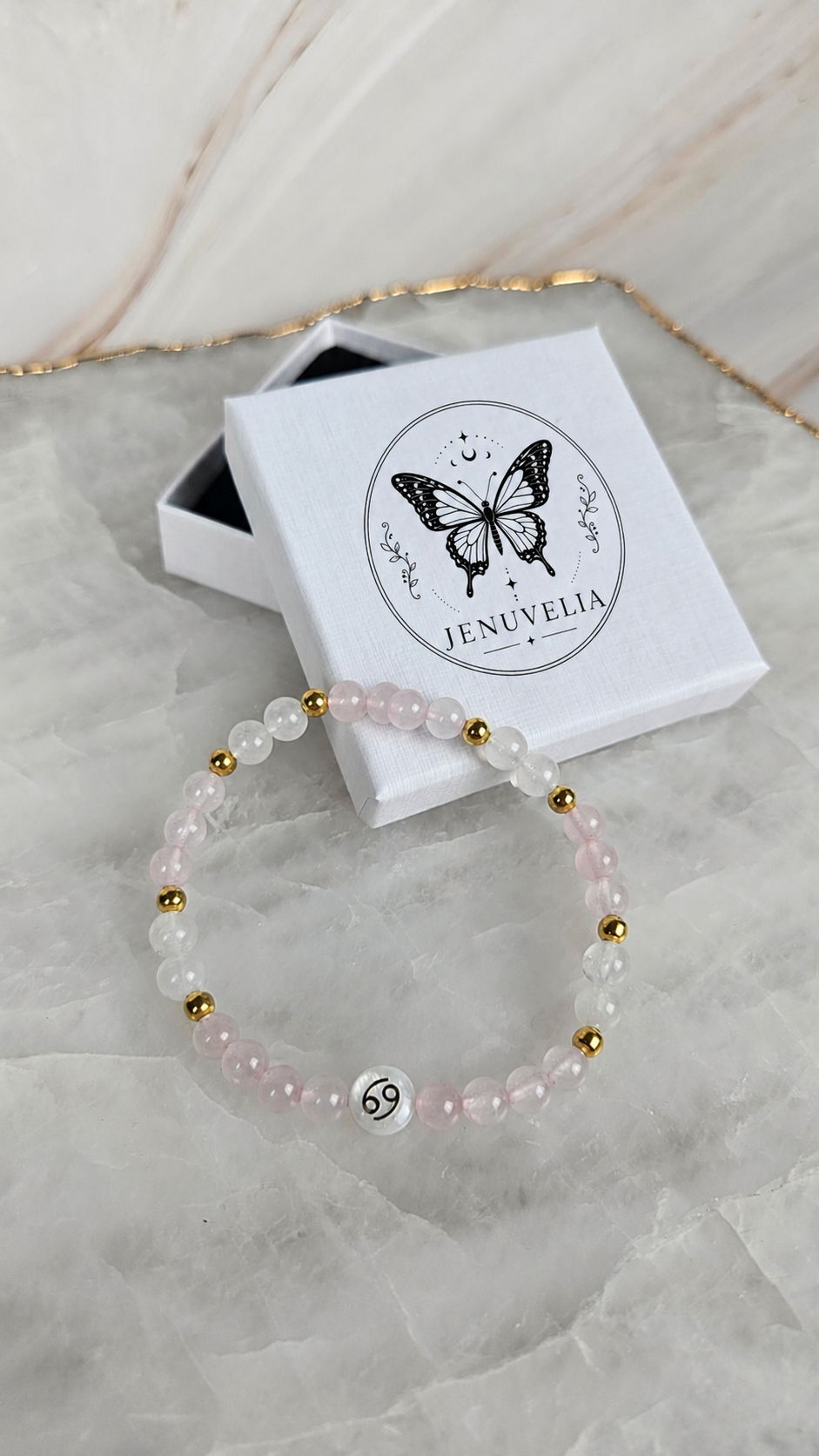 KREBS ♋️ - Sternzeichen Armband mit Rosenquarz und Mondstein