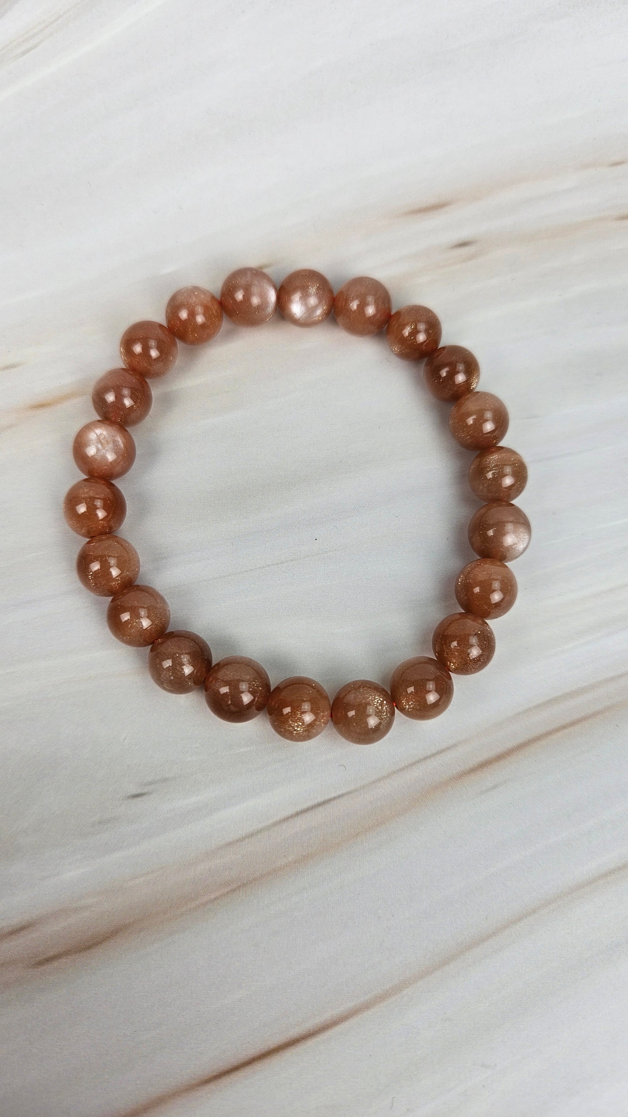 Pfirsich Mondstein mit Sonnenstein Kugelarmband (27pfo)