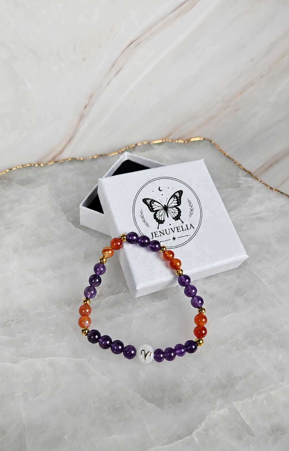 WIDDER ♈️- Sternzeichen Armband mit Karneol und Amethyst