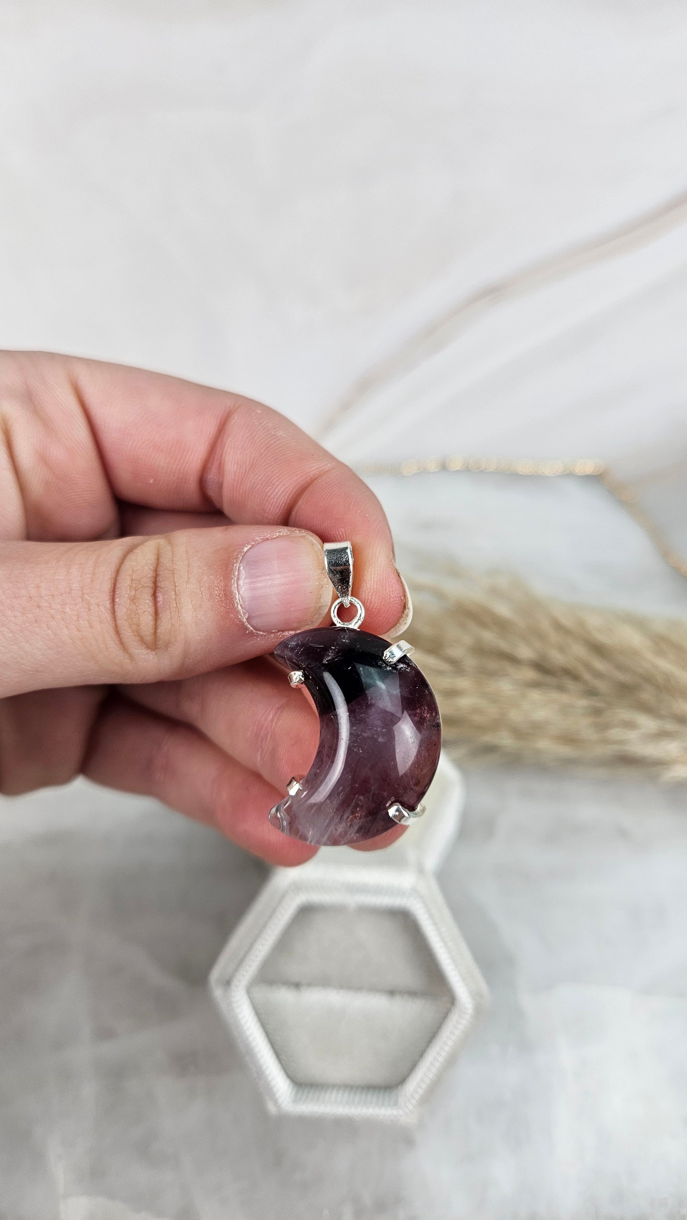 Amethyst Mond Set aus Ring & Kettenanhänger in Silber (58cf)