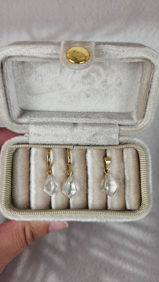 Diamant Creolen und Anhänger Set in Bergkristall und Gold (32cb)