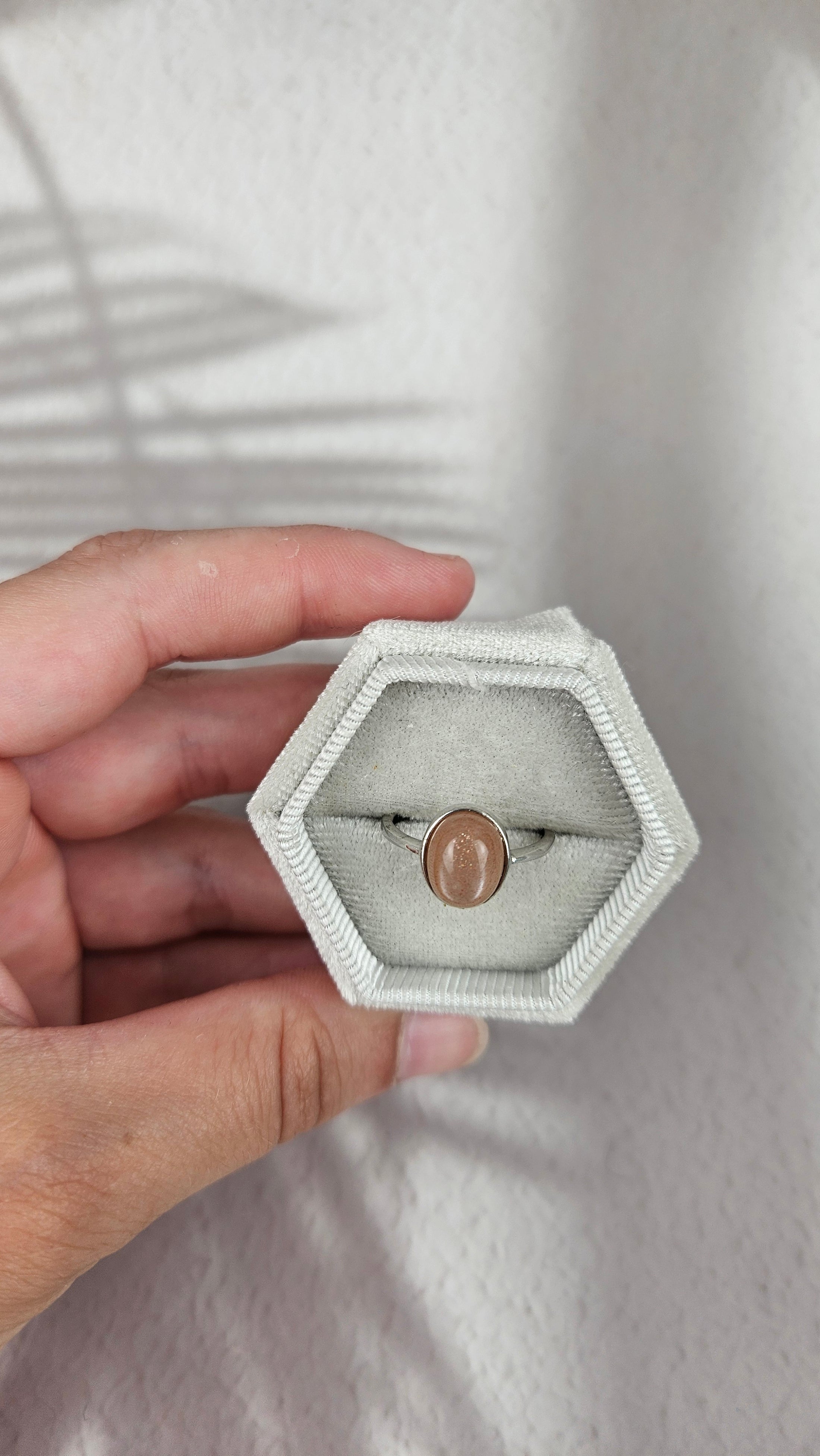 925 Silber Pfirsich Mondstein Ring (39pfo)